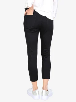 Max & Liu Pantaloni capri donna in cotone con piccolo spacco e strass sul finale