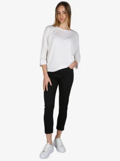 Max & Liu Pantaloni capri donna in cotone con piccolo spacco e strass sul finale