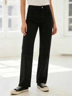 Max & Liu Pantaloni donna jeans a gamba larga - nero