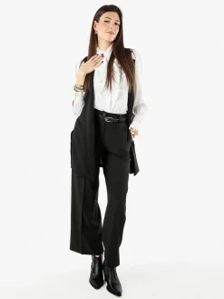 Maya Gilet lungo da donna con spacchi profondi - nero