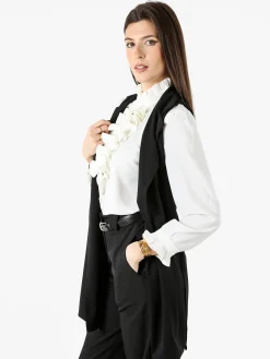 Maya Gilet lungo da donna con spacchi profondi - nero