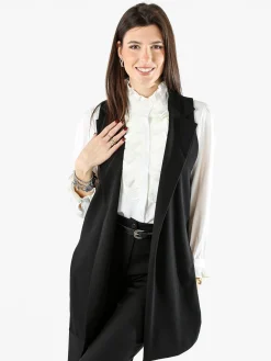 Maya Gilet lungo da donna con spacchi profondi - nero