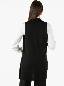 Maya Gilet lungo da donna con spacchi profondi - nero