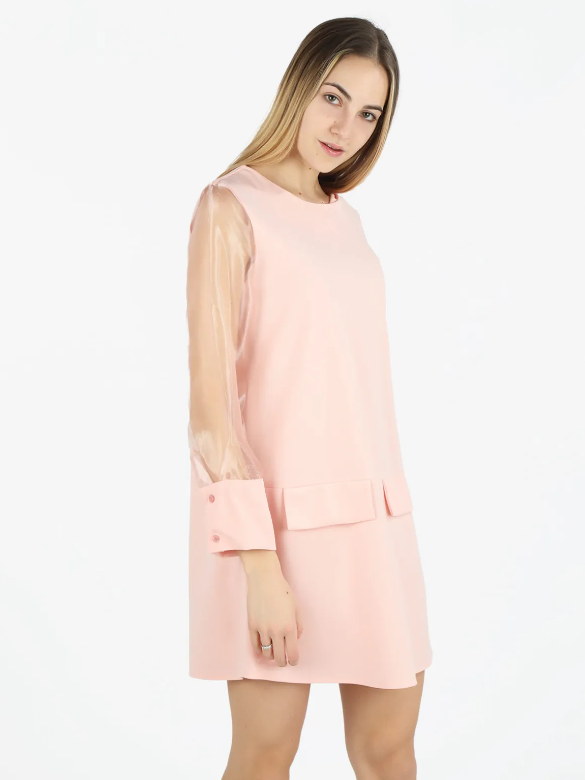 Melitea Abito girocollo da donna con maniche in tulle