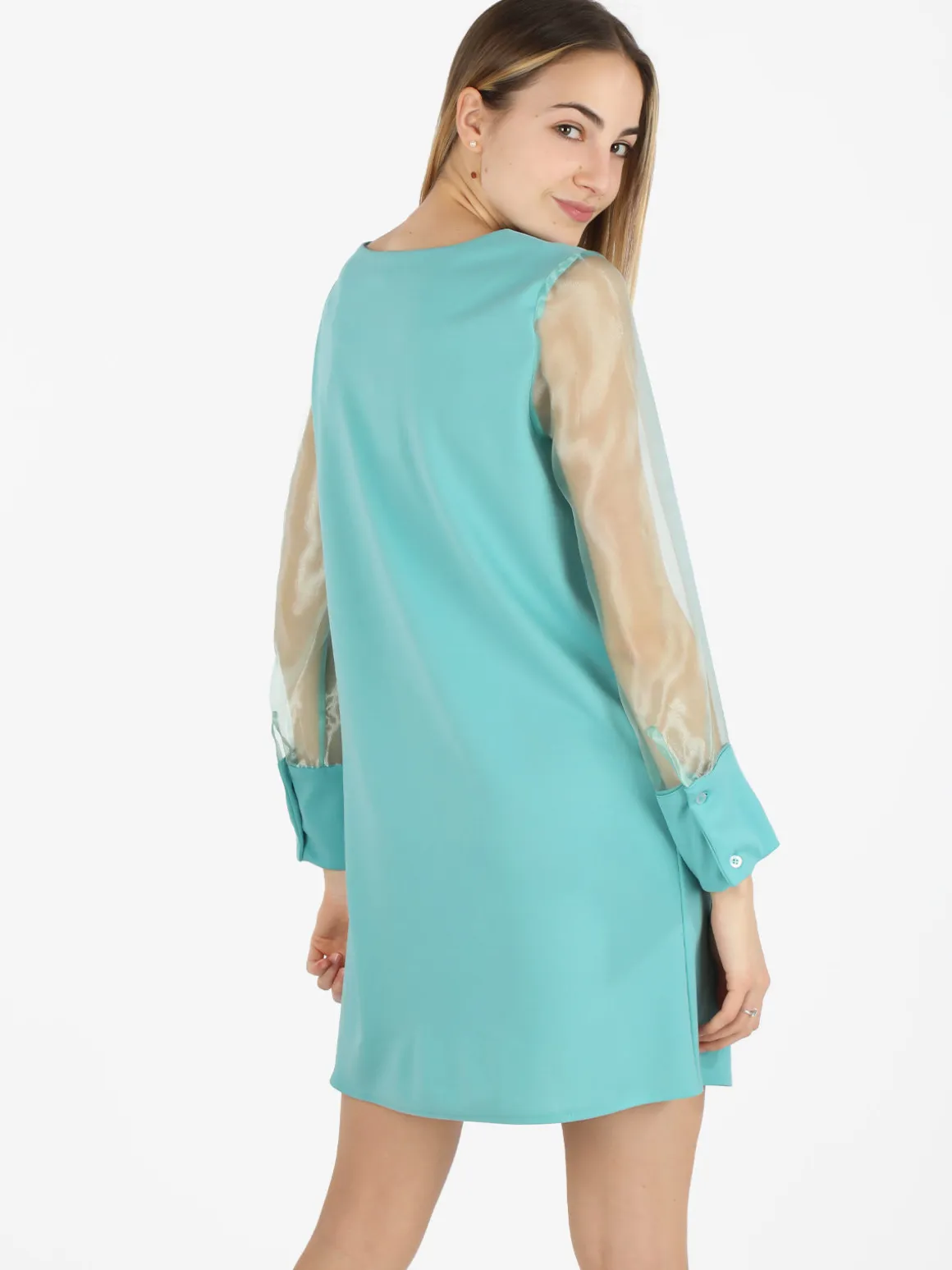 Melitea Abito girocollo da donna con maniche in tulle