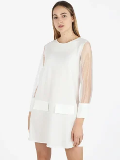 Melitea Abito girocollo da donna con maniche in tulle