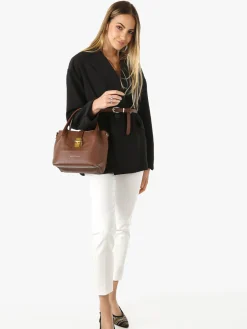 Melitea Blazer donna a doppiopetto con cintura in vita - nero