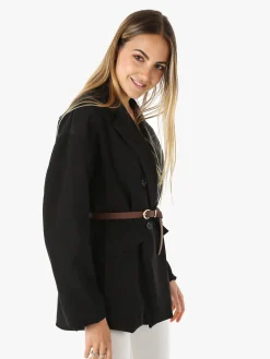 Melitea Blazer donna a doppiopetto con cintura in vita - nero