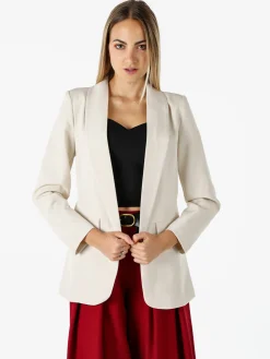 Melitea Blazer donna aperto con scollo risvoltato - beige