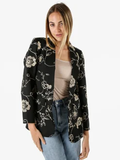 Melitea Blazer donna aperto con ricami floreali - nero