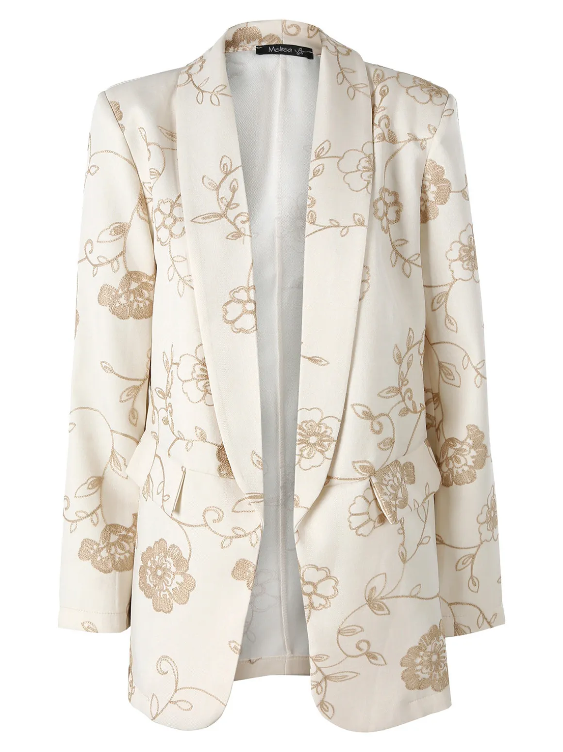 Melitea Blazer donna aperto con ricami floreali - beige