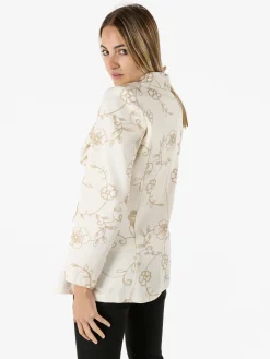 Melitea Blazer donna aperto con ricami floreali - beige