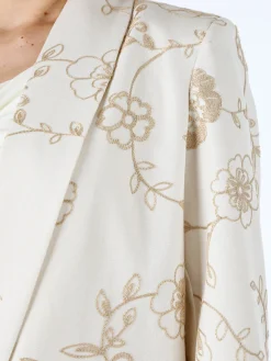 Melitea Blazer donna aperto con ricami floreali - beige