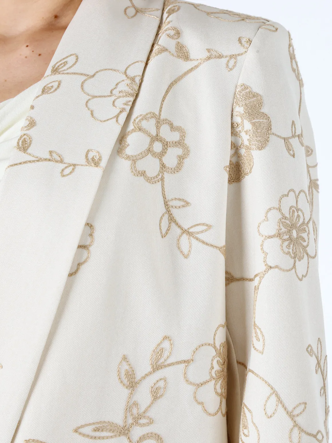 Melitea Blazer donna aperto con ricami floreali - beige