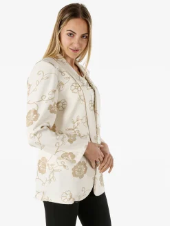Melitea Blazer donna aperto con ricami floreali - beige