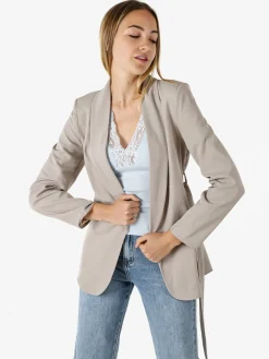 Melitea Blazer donna con spalline imbottite e fusciacca in vita - fango
