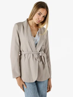 Melitea Blazer donna con spalline imbottite e fusciacca in vita - fango