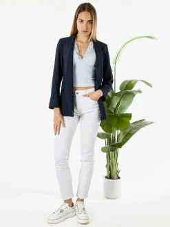 Melitea Blazer donna gessato senza chiusura - blu scuro