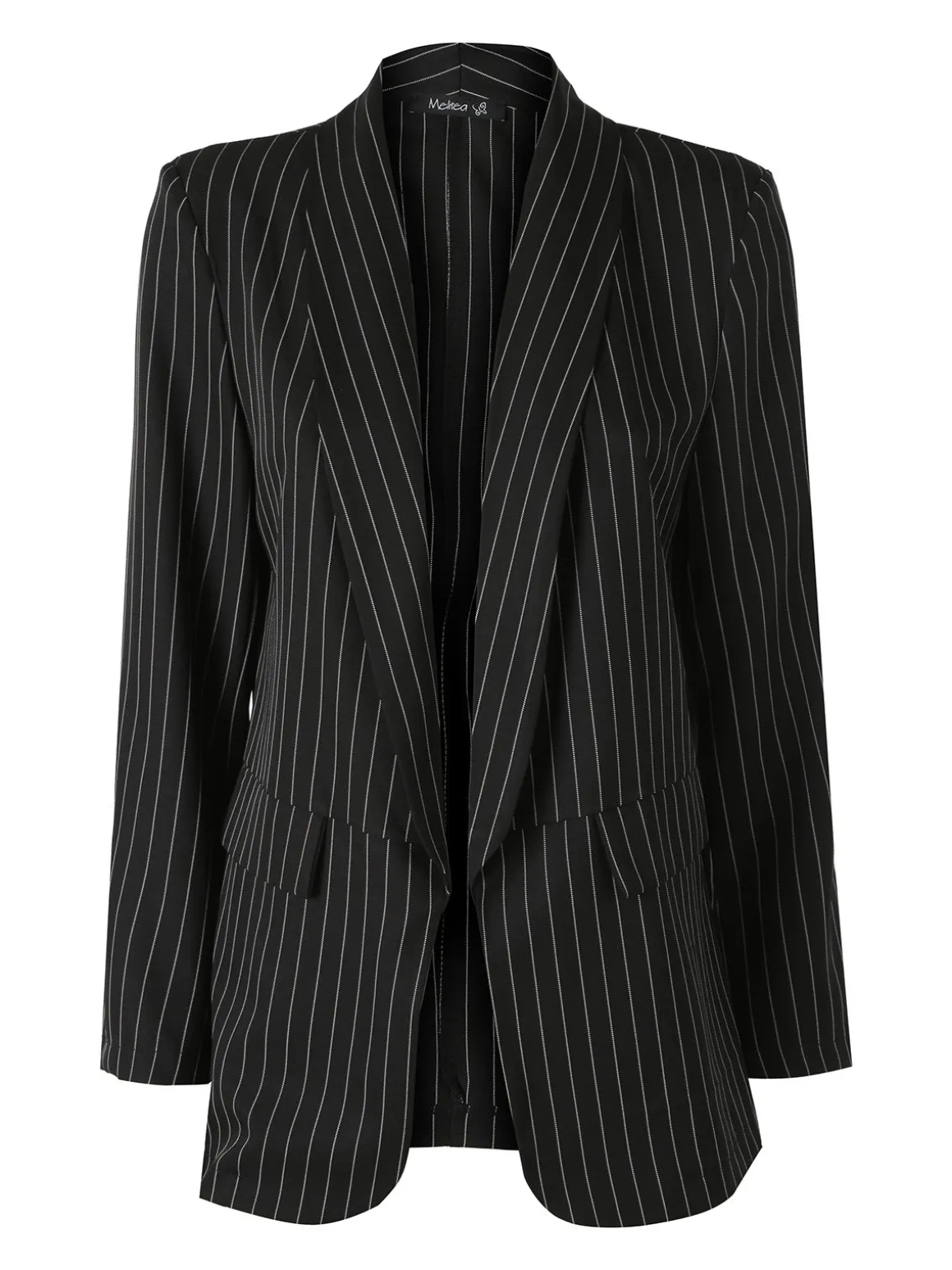 Melitea Blazer donna gessato senza chiusura - nero