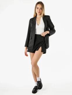 Melitea Blazer donna gessato senza chiusura - nero