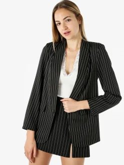 Melitea Blazer donna gessato senza chiusura - nero