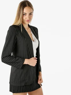 Melitea Blazer donna gessato senza chiusura - nero