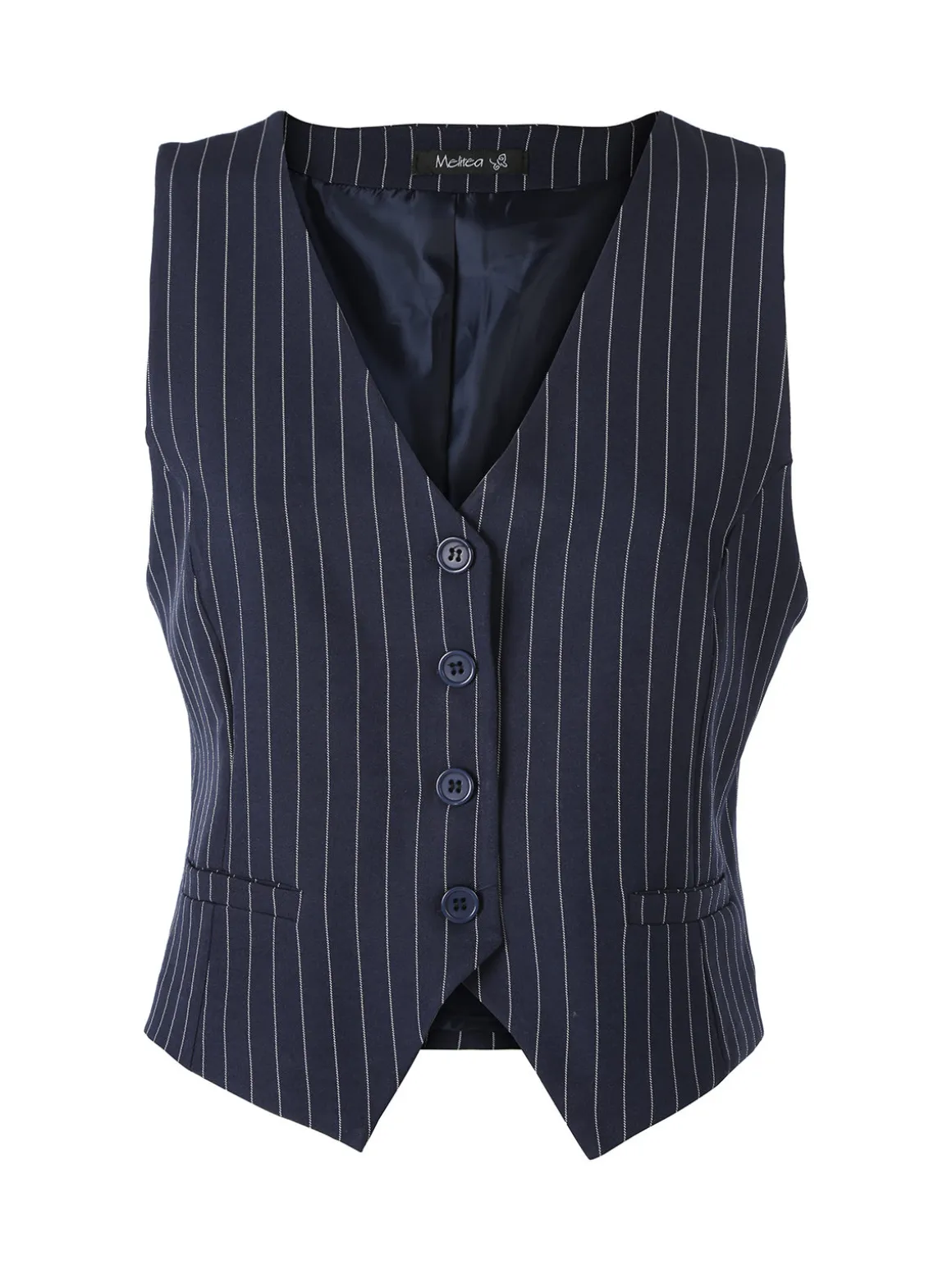 Melitea Gilet donna gessato con bottoni - blu scuro