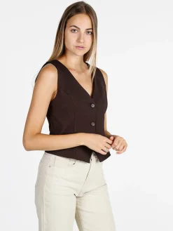 Melitea Gilet donna monocolore con bottoni - moro