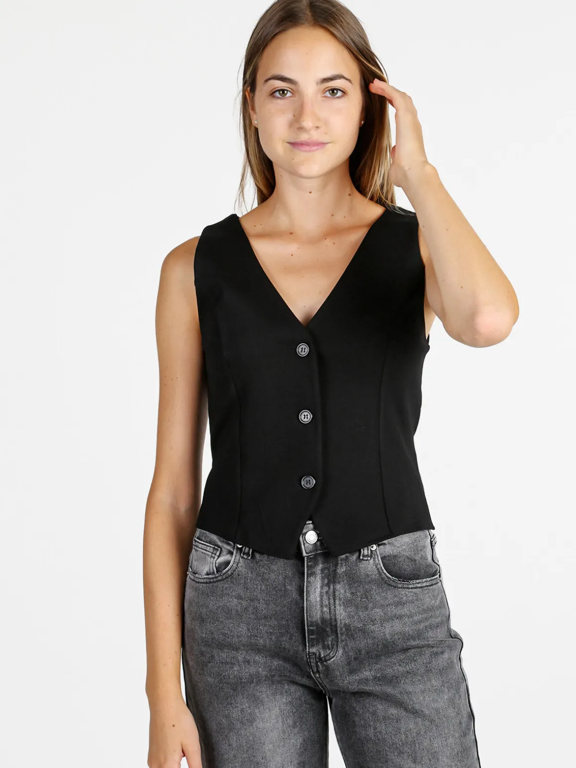 Melitea Gilet donna monocolore con bottoni - nero