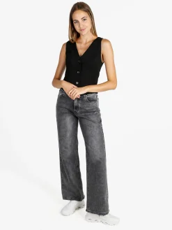 Melitea Gilet donna monocolore con bottoni - nero