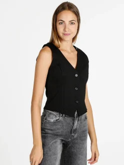 Melitea Gilet donna monocolore con bottoni - nero