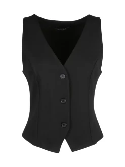 Melitea Gilet donna monocolore con bottoni - nero