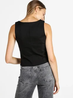 Melitea Gilet donna monocolore con bottoni - nero