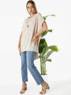 Melitea Maxi blusa da donna a maniche corte - beige