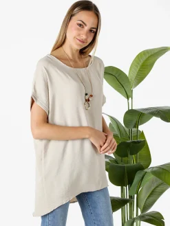 Melitea Maxi blusa da donna a maniche corte - beige