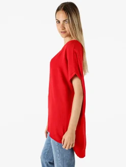 Melitea Maxi blusa da donna a maniche corte - rosso