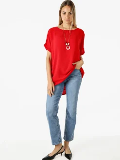 Melitea Maxi blusa da donna a maniche corte - rosso
