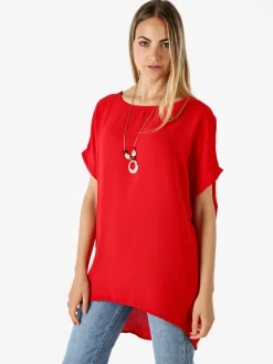 Melitea Maxi blusa da donna a maniche corte - rosso