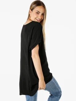 Melitea Maxi blusa da donna a maniche corte - nero