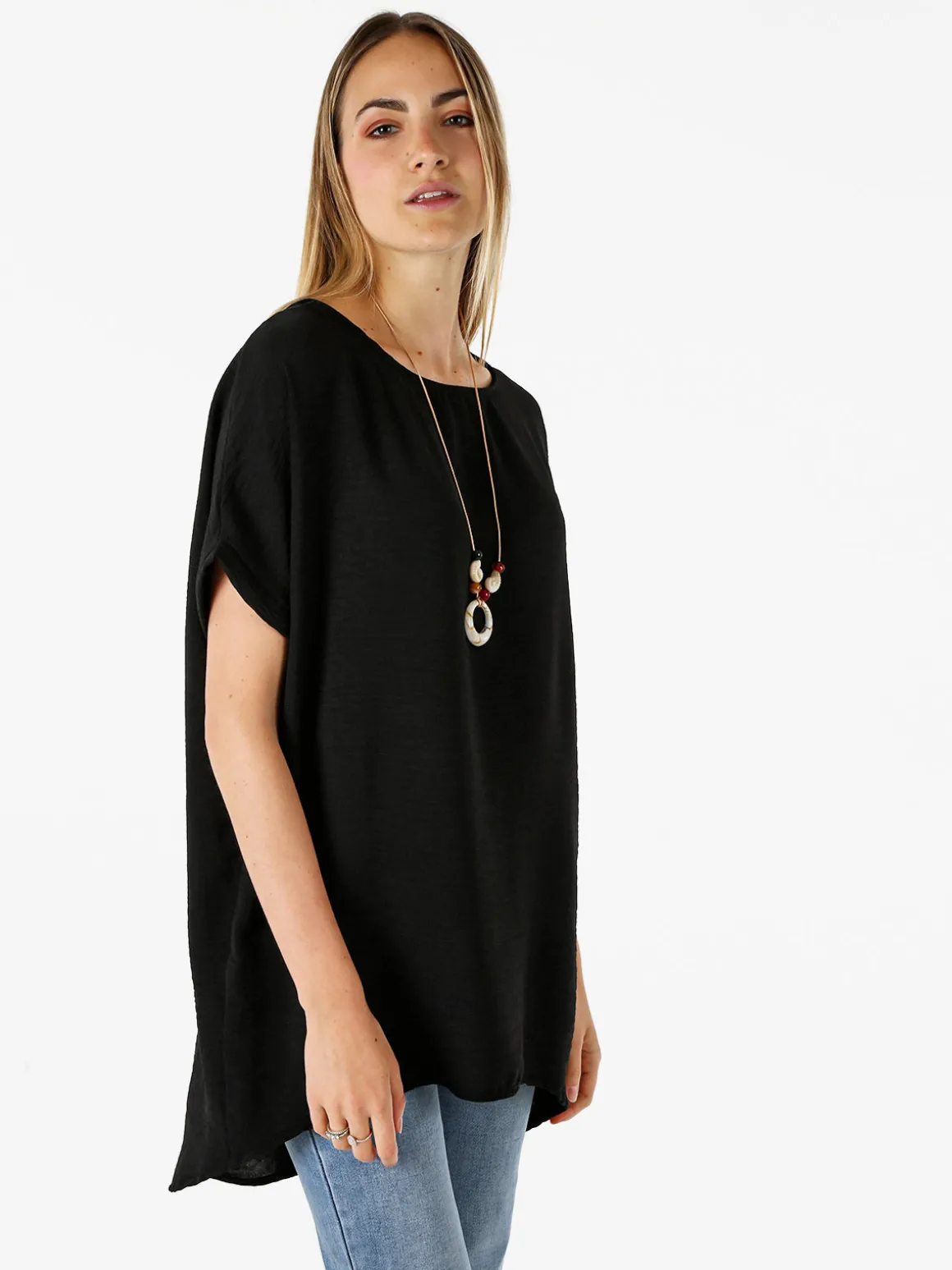 Melitea Maxi blusa da donna a maniche corte - nero