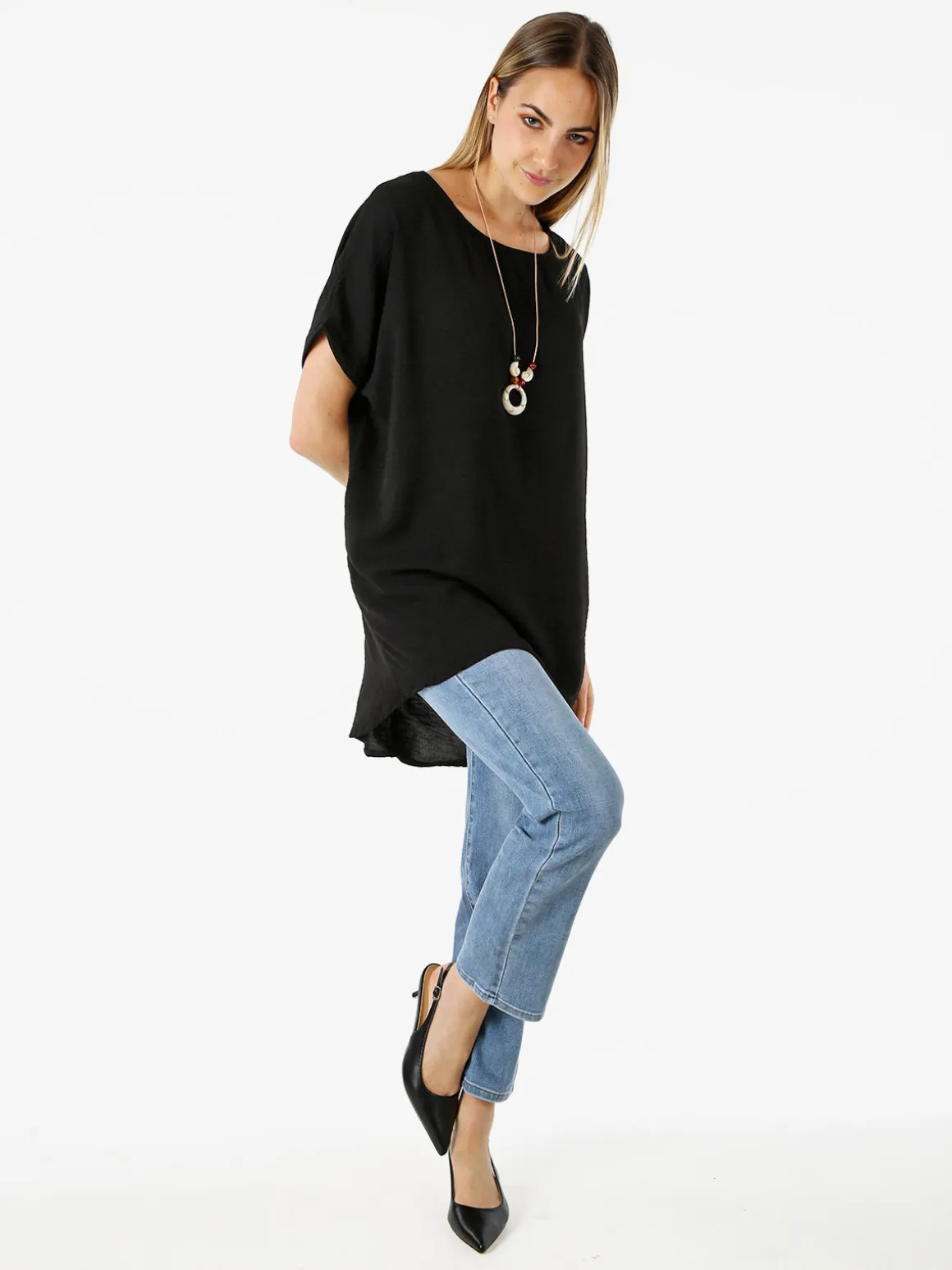Melitea Maxi blusa da donna a maniche corte - nero
