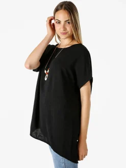 Melitea Maxi blusa da donna a maniche corte - nero