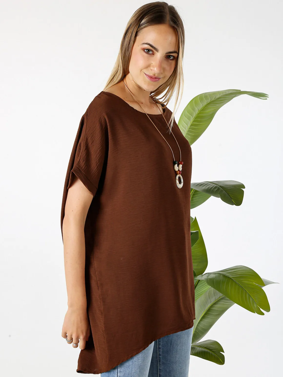 Melitea Maxi blusa da donna a maniche corte - moro