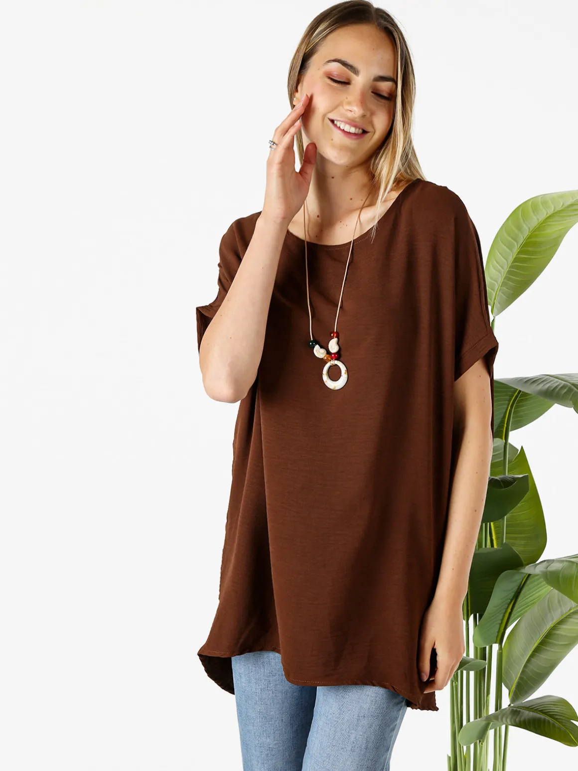 Melitea Maxi blusa da donna a maniche corte - moro