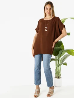 Melitea Maxi blusa da donna a maniche corte - moro