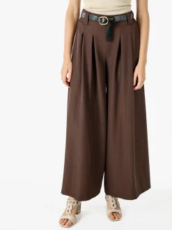 Melitea Pantaloni donna a palazzo con vita alta e cintura - moro