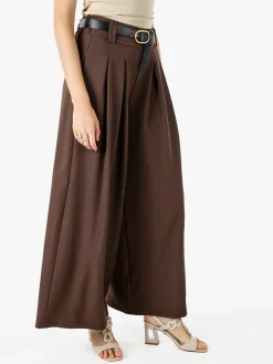 Melitea Pantaloni donna a palazzo con vita alta e cintura - moro