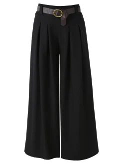 Melitea Pantaloni donna a palazzo con vita alta e cintura - nero