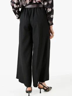 Melitea Pantaloni donna a palazzo con vita alta e cintura - nero
