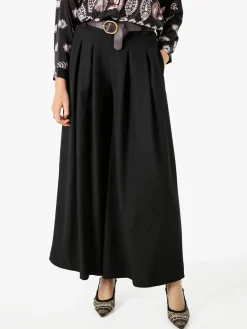 Melitea Pantaloni donna a palazzo con vita alta e cintura - nero